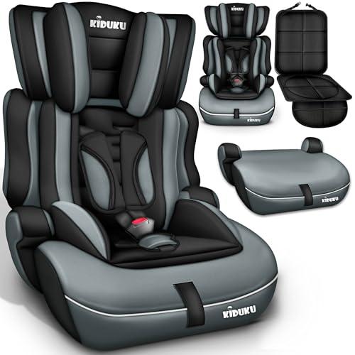 KIDUKU Seggiolino auto con coprisedile, cresce con il bambino, sedile, universale, approvato con la normativa ECE R129/03, 9-36 kg (1-12 anni), gruppo 1+2+3 (Nero-Grigio)