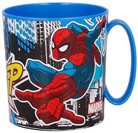 ILS I LOVE SHOPPING Tazza Bicchiere in plastica 350ml per Microonde con manico Bambini colazione BPA-free (Spiderman)