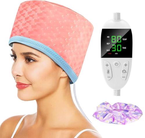 Biutee Cuffia Riscaldante per Capelli, Regolazione della Tempistica e della Temperatura, Cuffia Termica per Capelli，Adatto per l'Uso in Spa, Saloni e Casa (Rosa)