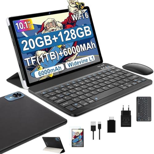 fezawio Android 14 tablet 10 pollici 20GB RAM + 128 GB ROM, otto core tablet WiFi 6, 6000mAh, (1TB TF) con tastiera e mouse -(nero)