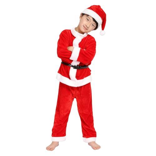 Generico Vestito Babbo Natale Bambino Costume Babbo Natale per Ragazzi 4Pcs Christmas Santa Set for Unisex Kids (A Set, 3-4 anni)