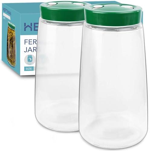 HEFTMAN Barattolo per fermentazione con presa d'aria a 1 via, 2,2 litri, confezione da 2, ideale per fermentazione sicura per kefir, kimchi, crauti, lievito naturale, avena durante la notte, 2