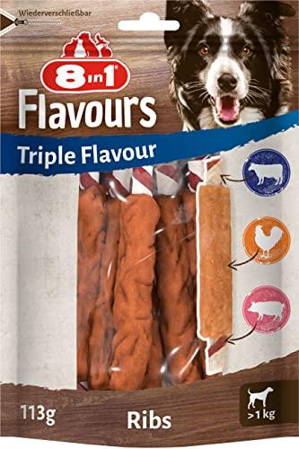 8in1 Triple Flavour Costolette, per cani di tutte le taglie, di pelle suina e bovina masticabile & petto di pollo, 5 pz.
