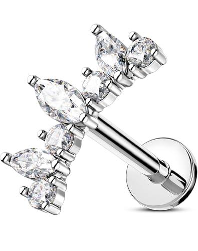 OUFER 16G Orecchino Conch Filettato Interno Acciaio Chirurgico 316L Helix Piercing Trasparente CZ Gioielli Per il Corpo Per Le Donna 8 mm Flat Cartilage