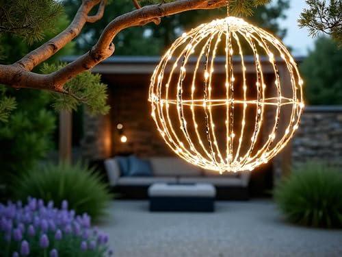 Sfera luminosa a LED, 30 cm, pieghevole, illuminazione natalizia, con 200 LED, lampada sferica, per interni ed esterni, luce bianca calda