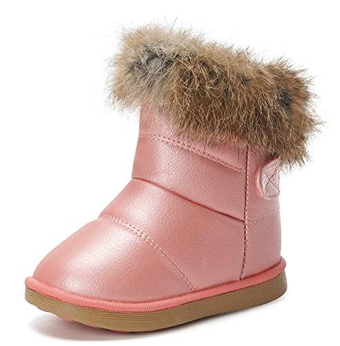 KVbabby Bambine e Ragazze Carino Stivali da Neve Morbide Fodera calda Stivali Scarpe di Cotone Piatto Pelliccia Stivali,rosa,24 EU = produttore 25