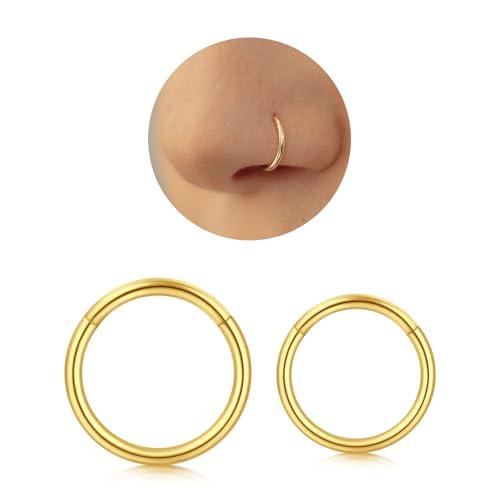 Longita 2 Pezzi 16G Hinged Clicker Ring Piercing Septum 316L Acciaio Chirurgico Conch Helix Piercing Orecchini Naso Cartilagine Trago 5MM Oro