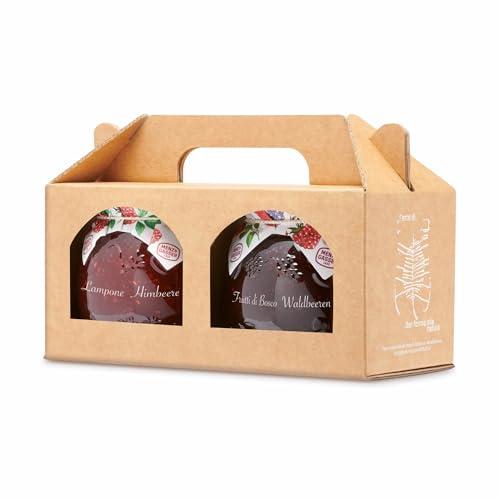 MENZ&GASSER - Valigetta con 2 Vasetti da 620 Grammi di Marmellata Edel, Realizzata con Frutta di Alta Qualità in Pezzi, Ideale come Regalo per San Valentino, Made in Italy