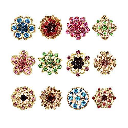 12 Spille Con Bottone In Cristallo, Floriated Spilla, Pin Strass Corpetto, Argento Gioielli Strass Fiore per Gioielli Creazione Nozze Festa Casa Decorazione e Mestiere Fai Da Te (Colore)