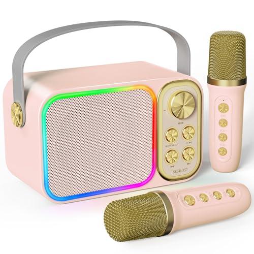 BESCOST Karaoke con 2 Microfono Wireless,Karaoke per Bambini 7 Effetti Sonori,Microfono Karaoke con Luce LED,Karaoke Professionale Completo,Cassa Bluetooth con Microfono Idea Regalo per Bambini