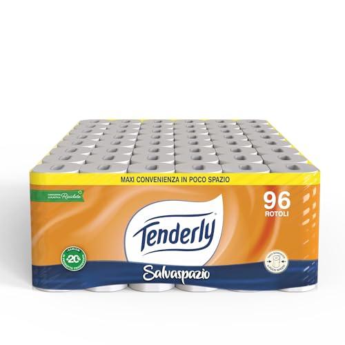 Tenderly Salvaspazio, Carta Igienica Morbida, Formato Pratico, Rotoli con Estratti Naturali di Malva e Calendula, Adatta alle Pelli più Sensibili, Made in Italy, Dermatologicamente Testato
