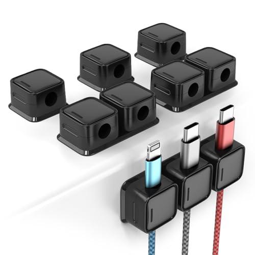 Smofish Fermacavi Scrivania, 6 Pezzi con 10 Slot Organizer a Clip per Cavo Portacavo Magnetico, Magnetico Cavo Clips Regalo per Cavi per TV PC Casa Ufficio