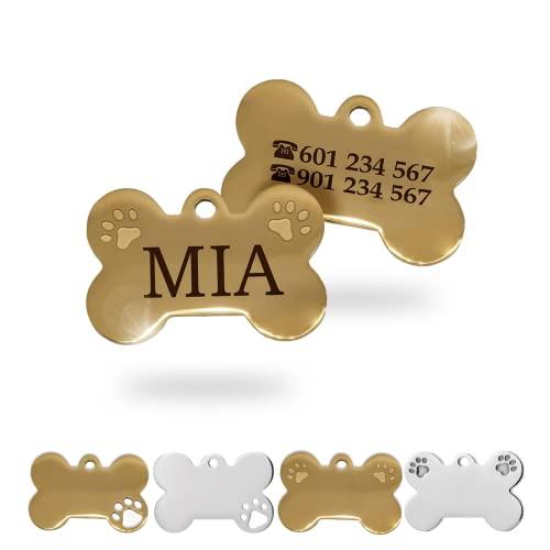 Ibera gifts - Medaglietta Personalizzata per Cane e Gatto di taglia piccola e cuccioli a Forma di Osso con Zampe - Targhetta Collare Incisione Targhette Gps Personalizzate