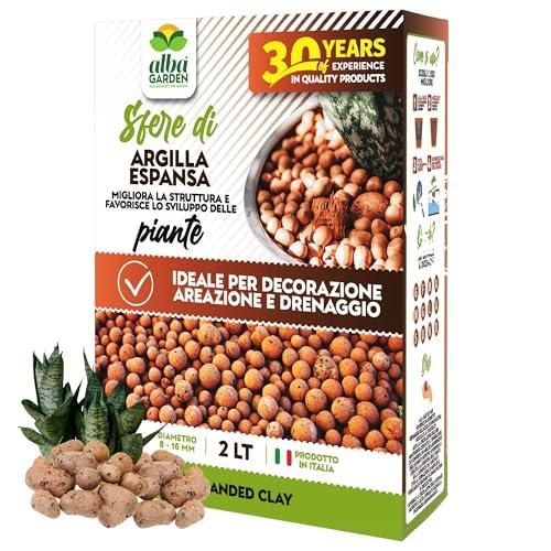 Albagarden - Argilla Espansa per Piante in Vaso E Giardino - 2 Litri - Sfere per Piante in Argilla per Drenaggio - Prodotto Inerte per Idrocoltura E Idroponica - Sfere di 8-16 mm