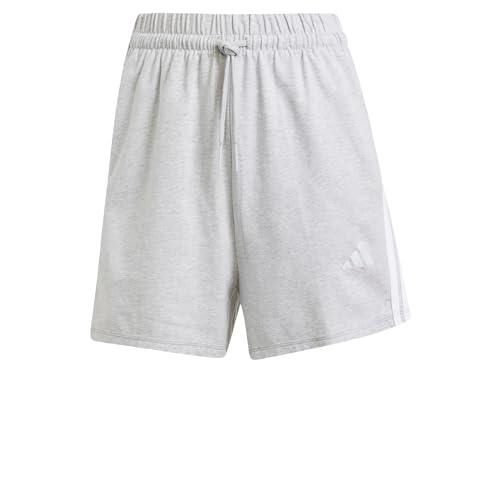 Adidas Femme Essentials 3-Stripes Cotton Shorts, Light Grey Heather/White, M