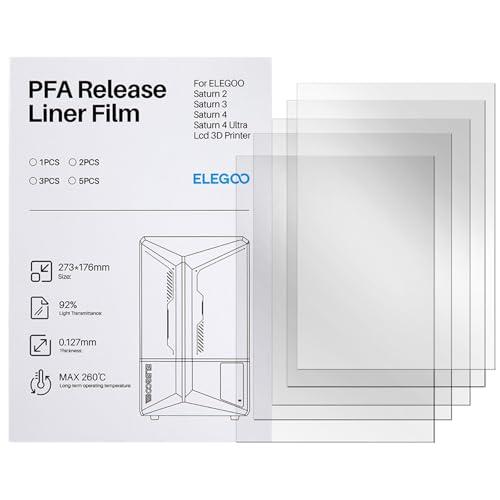 ELEGOO 5Pcs Pellicola di Rilascio FEP 2.0 (PFA) per Stampante 3D Saturn 2/3/4/4 Ultra/16K LCD 273 * 176 mm, Spessore 0,127 mm con Funzionalità di Rilascio più Forte e Trasmittanza Luminosa del 92%.