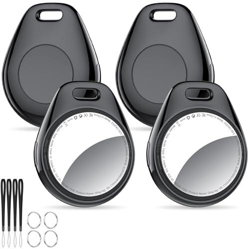 Tukio® Air Tags 4 pezzi Nero, Localizzatore Bluetooth Trova Oggetti Supporto iOS, Tracker 5.3 Bluetooth Localizzazione Batteria Sostituibile, Smart Finder per Chiavi Bagaglio Portafoglio Bicicletta