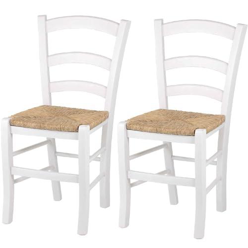 VIRSUS Set 2 Sedie Paesana in Legno con Seduta in Paglia, Misura 43x42x86 cm, Sedia Tradizionale Robusta, per Casa, Cucina, Agriturismo, Ristorante, Made in Italy (Bianco)