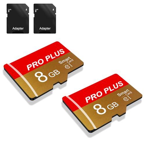 2 Pack Scheda di Memoria 8GB con Adattatore, Classe 10 UHS-I A1, Schede Di Memoria Alta Velocità per Fotocamera, Telefono, Tablet, Registratore Di Guida, PC (TF162 8GB)