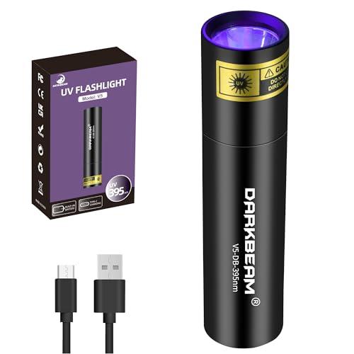 DARKBEAM Torcia UV Luce nera 395nm ultravioletta, Lampada di Wood Mini Portatile Potente Blacklight Ricaricabile USB, per Rilevare di urina animale domestico, vetro all'uranio, ambra, resina