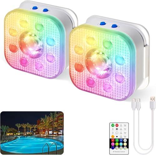 HL Pack di 2 Luci Piscina Fuori Terra, Luce Piscina IP68 Impermeabile 16 Modalità di Colore con Telecomando e Magneti Integrati Luci led Piscina LED Luce Subacquea per Vasca da Bagno, Stagno e Feste