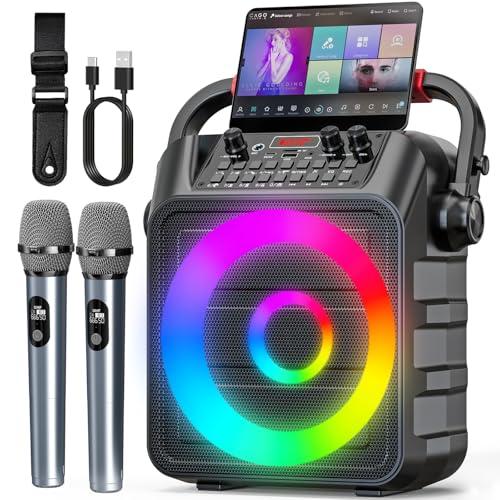Karaoke con 2 microfono，Cassa Portatile Bluetooth con LED Luci,karaoke professionale completo,Ideale per Home Party e Regalo,Stereo TWS,Supporta USB/TF/AUX