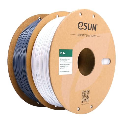 eSUN Filamento PLA+ 1.75mm, Filamento per Stampante 3D PLA Plus, Precisione Dimensionale +/- 0.03mm, 1kg per Bobina, 2 Bobina Filamento per Stampa 3D, Bianco Freddo + Grigio