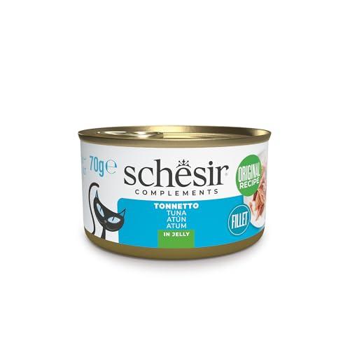Schesir, Filetti di Tonno in Gelatina, Cibo Umido Complementare per Gatti, Ricetta Originale, 100% Naturale, 12 lattine da 70g