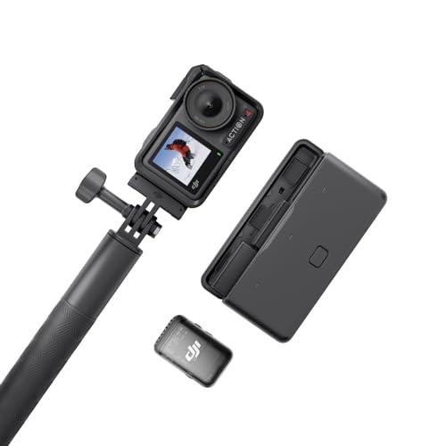 DJI Osmo Action 4 Combo Adventure + Trasmettitore per Mic 2 (Shadow Black), fotocamera per vlog con sensore da 1/1.3”, HorizonSteady a 360º, microfono con vocali cristallini, protezione antivento