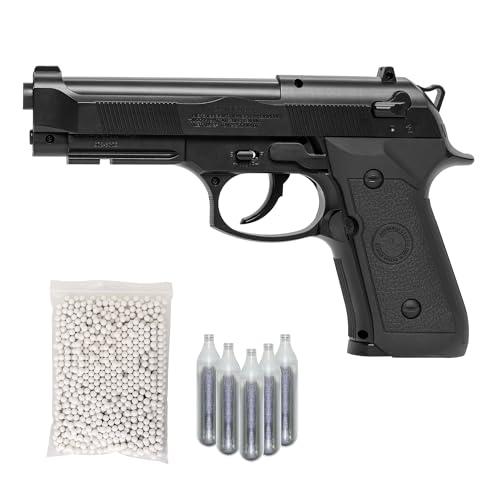 Pistola Softair Beretta 92 Co2, potenza 0,9 joule Bundle Completo: Pistola a Pallini, 5 bombolette Co2, 1000 Pallini 6mm - Airsoft, Pistole Softair, colore nero