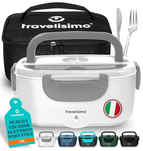 TRAVELISIMO Scaldavivande Elettrico Portatile 80W 1,5L Porta Pranzo Termico 220V/12V/24V Scalda Vivande Portatile Elettrico per Viaggio e Lavoro Portavivande Termico & Porta Pranzo Riscaldabile