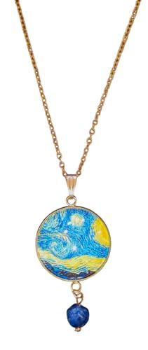 Collana Dipinti Cabochon Con Pietre Naturali, Idea Originale per Regalo Natale, Fatto a Mano, Gioielli Donna (Sodalite Notte Stellata)