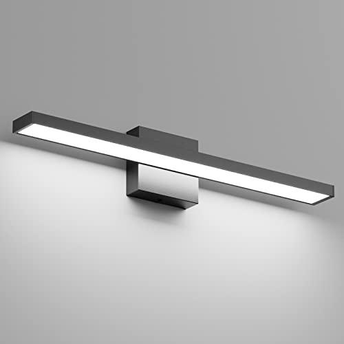 Klighten Lampada da specchio Bagno 60cm, 20W 2000 LM Applique da Parete per Bagno IP44, Luce da Specchio Bagno Moderno, Bianco Freddo 6000K, 144 LED, 110-240V, Nero