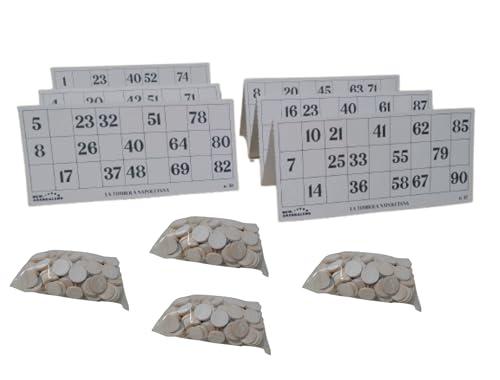 24 Cartelle Aggiuntive per Tombola Classica Napoletana + 360 copri numeri in legno