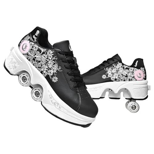 TOME. SKATES Scarpe con Rotelle per bambine, Pattini a Rotelle per bambini e Sneakers 2 in 1, Pattini a 4 Ruote deformati per bambino come regali di Natale e compleanno (E, EU-36)