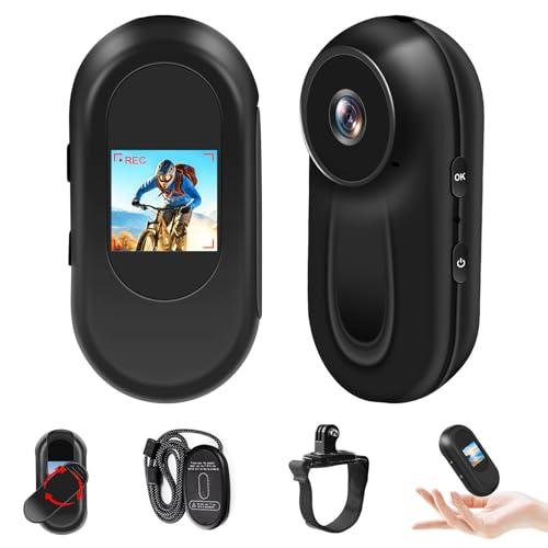 Tebetu Action Camera 1080P, Fotocamera Sportiva Mini con Visione Notturna 150°, Telecamera Sportiva Magnetica IPX4, Kit Accessori per Casco/Bici/Moto, Schermo LCD + Gancio 360° Per esterni e vlog