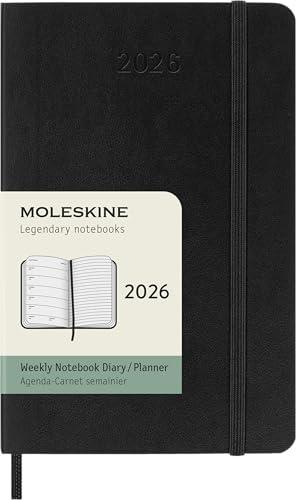 Moleskine Weekly Planner, Agenda Settimanale 2026 12 Mesi Con Spazio Per Note, Con Copertina Morbida e Chiusura Elastica, Formato Large 13 x 21 cm Colore Nero
