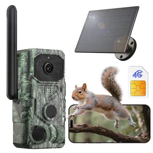 XEGA 4G【Rilevamento PIR 3】Fotocamera da Caccia con SIM e App,2K Fototrappola Solare Senza WiFi,Visione Notturna Invisibile 940nm,Audio Bidirezionale,Batteria da 7800 mAh,TF/Cloud,GPS IP66,per Animali
