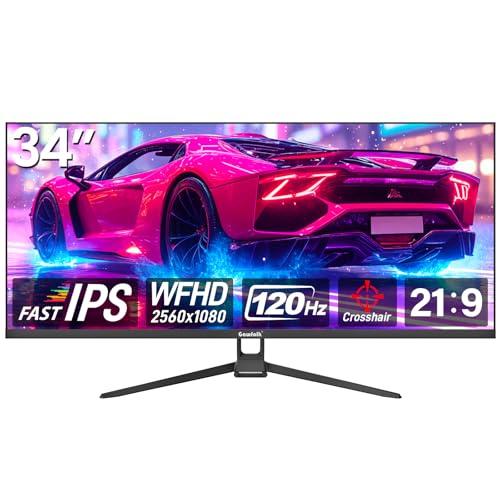 Gawfolk Monitor 34 Pollici IPS, 2560x1080 DFHD, 120Hz, FreeSync, 21:9, per PC e Video Gaming, HDMI DisplayPort, Montaggio VESA 75x75mm, Nero