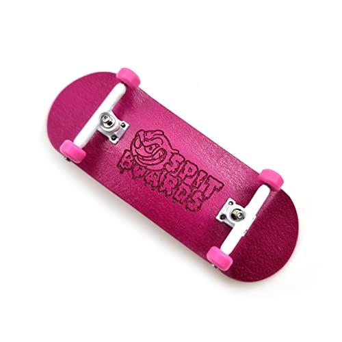 SPITBOARDS 34 mm Fingerboard Complete Wood Pro Set-Up (pre-assemblato, 5 strati), Pro Trucks, CNC Bearing Wheels, Foam Grip Tape, (Deck: rosa, Trucks: White, Wheels: Rosa)