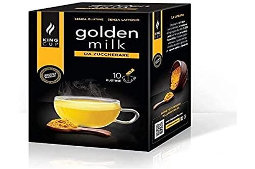 King Cup - 1 Confezione da 10 Bustine Solubili di Golden Milk da Zuccherare, 10 Stick da 6 Gr per Bevanda al Gusto di Golden Milk da Aggiungere a 60 Ml di Acqua Calda, Senza Glutine e Senza Lattosio