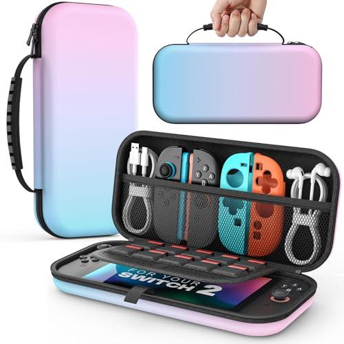 MoKo Custodia per Nintendo Switch 2 2025, Custodia da Viaggio Rigida Protettiva Portatile per Switch 2 Console Accessori, custodia sottile Cover con 10 Slot per Cartucce e Tasche, Blu Gradiente Rosa