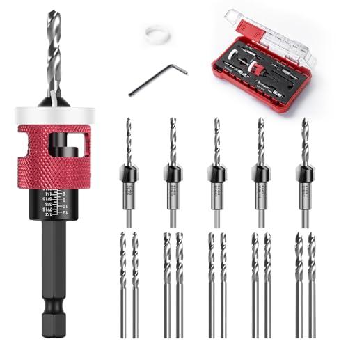 15 Pezzi Punta da Trapano Svasatore per Legno, Set di Punte da Trapano per Svasare, Punte Regolabile per Svasatura per Legno, per Falegnameria, Attacco Esagonale da 1/4
