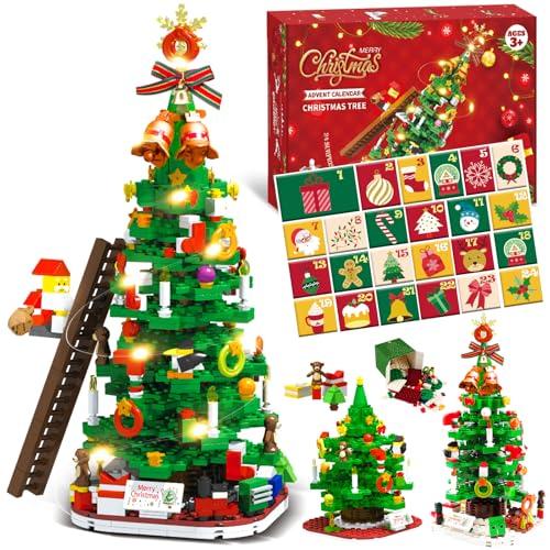 Calendario dell'Avvento 2025 & Decorazione Natalizia Fai da Te, 24 Mattoncini Albero di Natale con Lucine - Conto alla Rovescia Creativo per Bambini e Famiglia