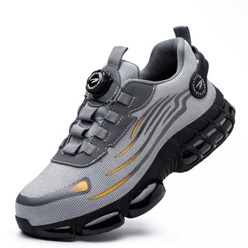 GemChve Scarpe Antinfortunistiche Uomo Donna Leggere Traspiranti Sneakers Antiscivolo Scarpe Sicurezza con Punta in Acciaio Regolazione Rapida dei Lacci Grey 41 EU