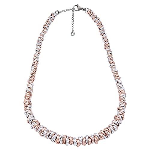 ParticolarModa Collana nodini intrecciati regolabile per donna in alluminio e acciaio spessore 6 mm (45 cm + 5 cm di catenella regolazione, Argentato/Rosa)