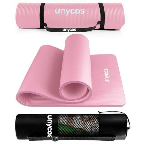 unycos - Tappetino Antiscivolo da Yoga, Pilates e Ginnastica Extra Spesso 10 mm, 183x60 cm, Materassino Fitness con Schiuma NBR Confortevole, Tracolla, Borsa ed E-Book di 50 Esercizi (Rosa Chiaro)