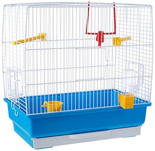 Ferplast Gabbia per canarini REKORD 2 Gabbietta per uccellini, Completa di accessori e mangiatoie girevoli, robusto metallo verniciato Bianco e fondo in plastica Azzurro, 39 x 25 x h 41 cm