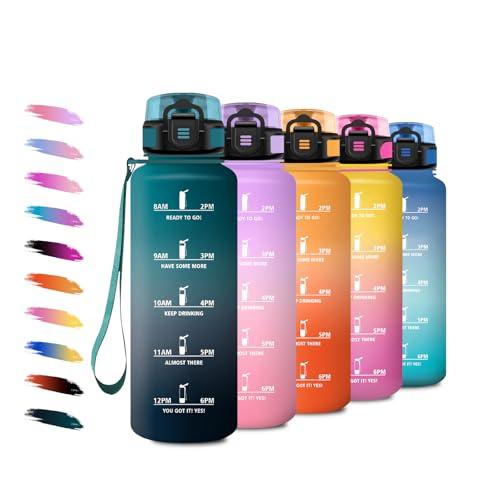 KollyKolla Borraccia Sport 1,5L, Borraccia con Filtro Senza Perdite, Bottiglia Motivazionale, Facile da Trasportare, Bottiglia Acqua Sportiva con Indicatore del Tempo, per Campeggio, Fitness, Yoga