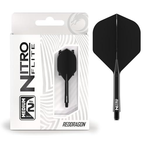RED DRAGON Darts – Nitro Flite Integrato Sistema di Volo e Albero – No.2 Forma e Design – Nera & Nera Colore, Media Lunghezza